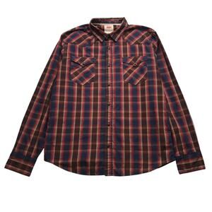 Levis Strauss & Co. Button Up Shirt Mens Large L Pockets Plaid Maroon Red Blue